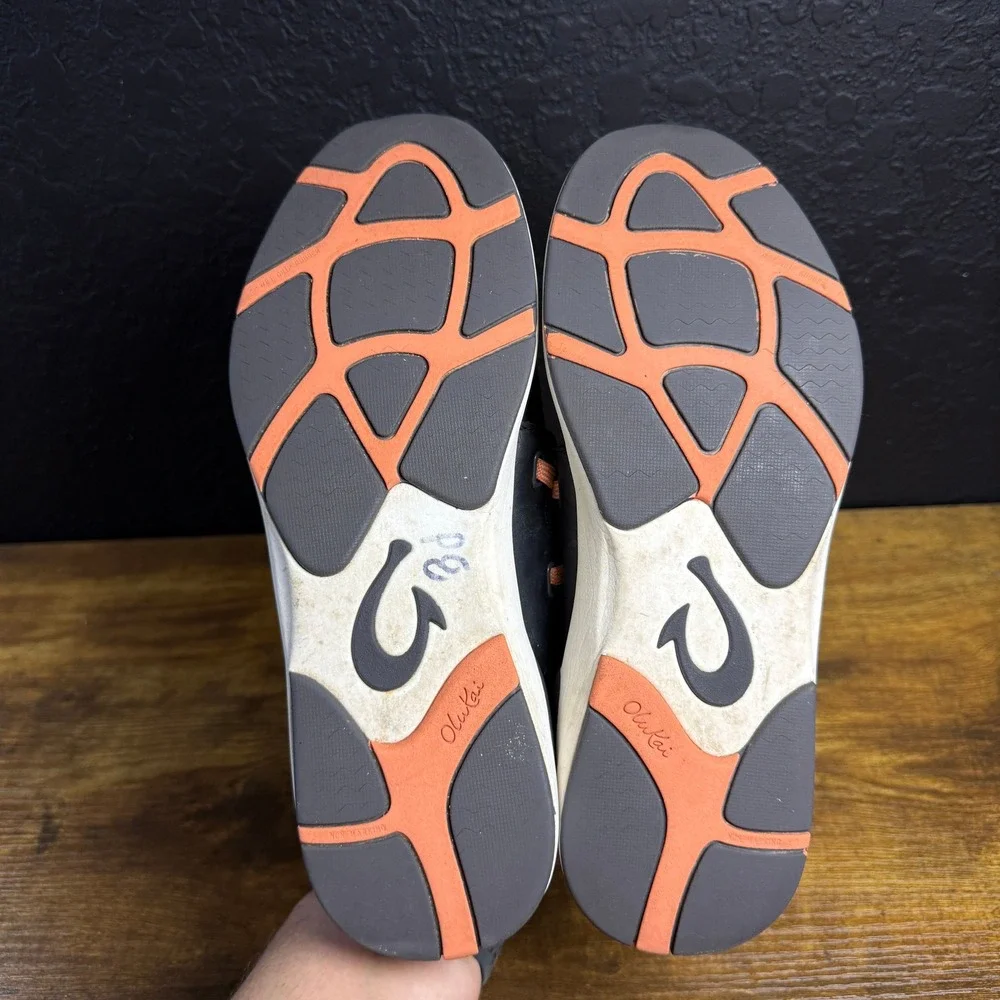 OluKai Mikili 20366-PV40‎ Black Leather Textile Sneakers Womens Size 7